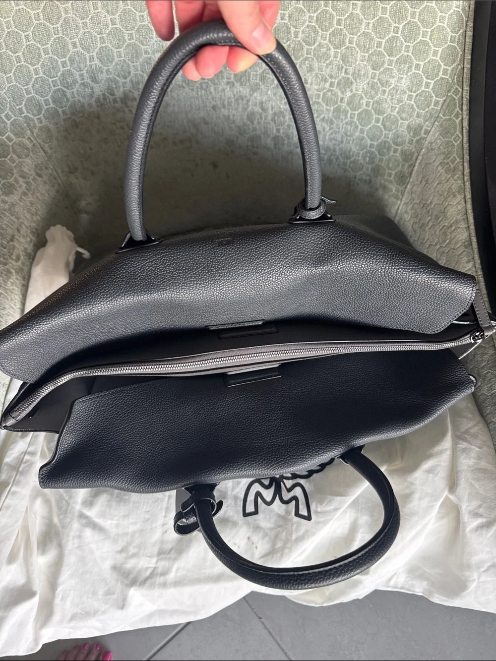MCM Dark Grey Pebbled Leather Top-Handle Phantom Tote with MCM dust bag EUC